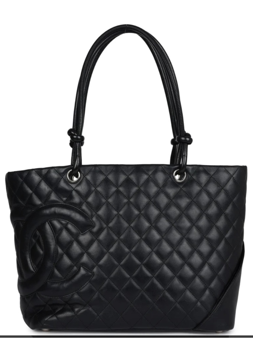Rare Vintage Chanel Large Cambon Ligne Tote Black Calfskin Silver Hardware